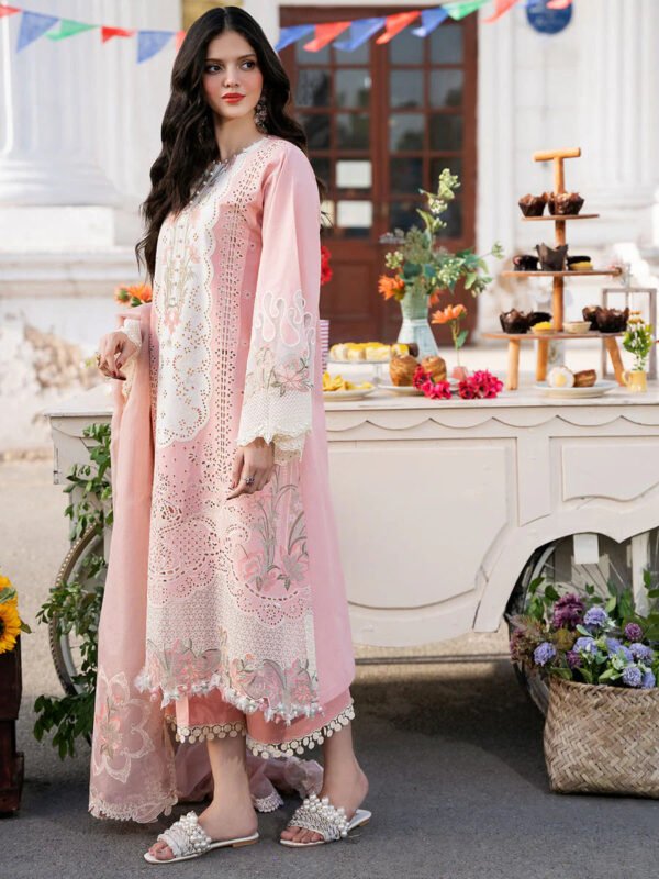 3 Piece Embroidered Lawn Shirt with Embroidered Organza Duppata - Image 5