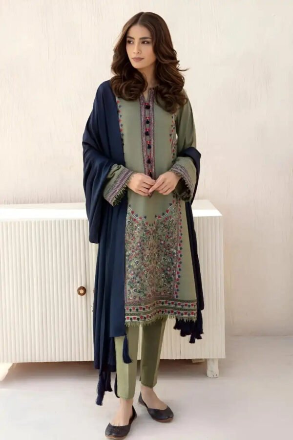 3PC Unstiched Heavy Embroidered Suit With Embroidered Sleeves