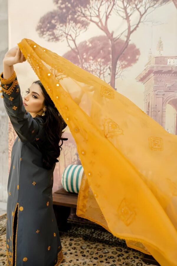 Lawn 3 Piece Sequence Embroidered Shirt With Sequence Embroidered Dupatta - Image 2