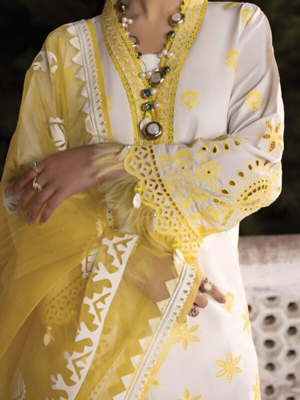 Lawn 3 Piece Unstitched Heavy Embroidered Suit With Embroidered Organza Dupatta - Image 2