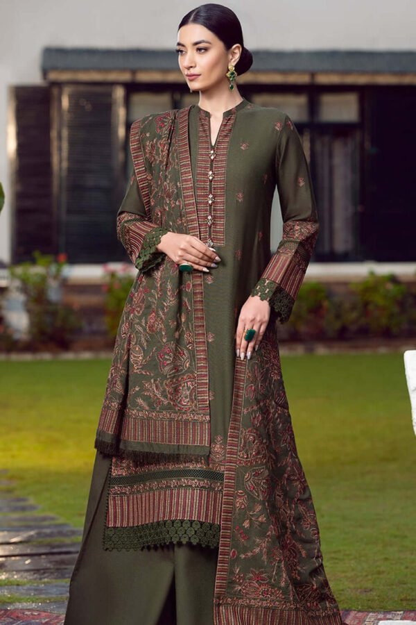 3PC Unstiched Heavy Embroidered Suit With Heavy Embroidered Shawl