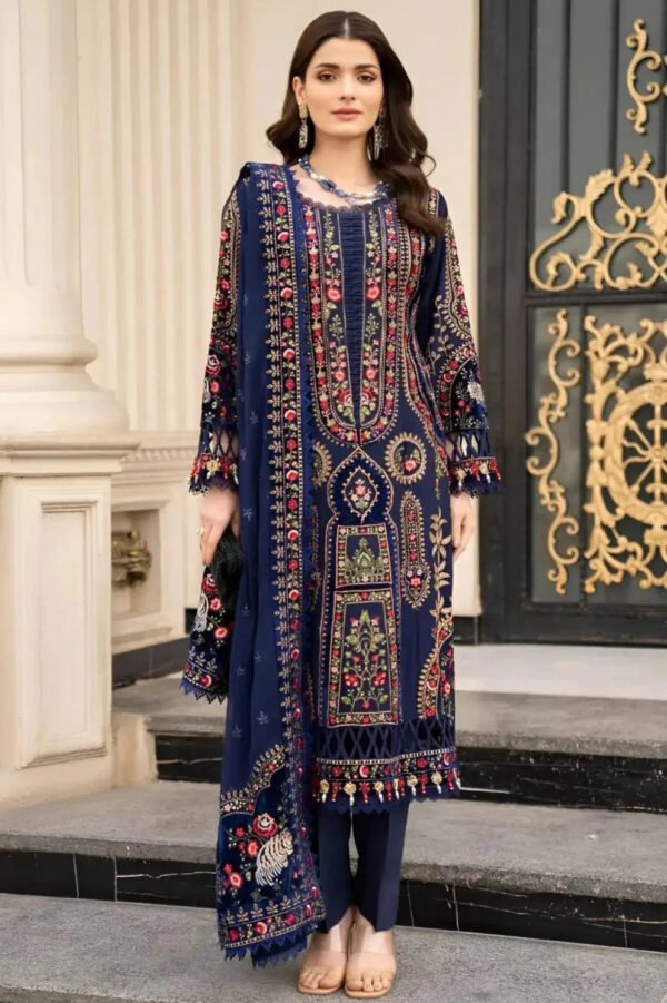 Unstitched Embroidered Dhanak Wool Suit With Embroidered Dhanak Shawl - Image 3