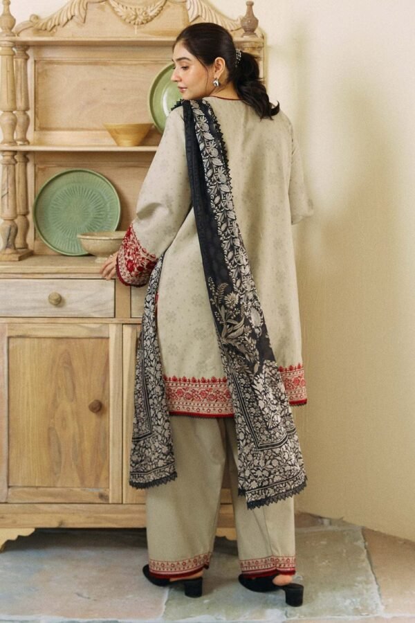 Unstitched Fully Embroided Dhanak Suit With Wool Shawl - Image 3