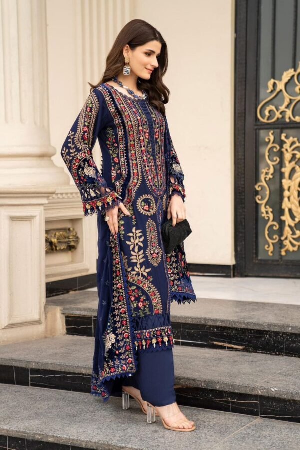 Unstitched Embroidered Dhanak Wool Suit With Embroidered Dhanak Shawl - Image 4