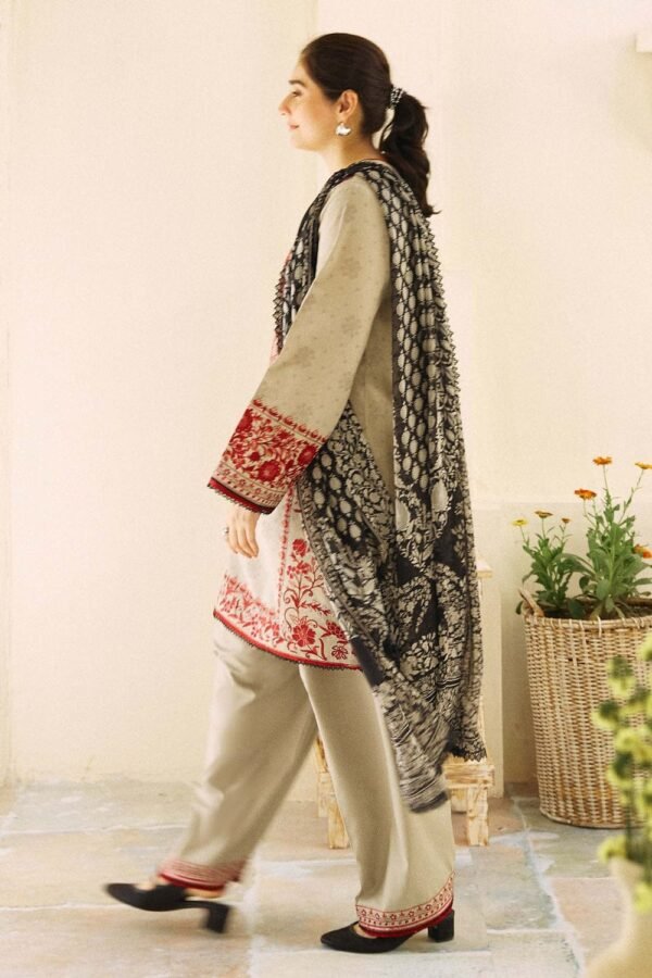 Unstitched Fully Embroided Dhanak Suit With Wool Shawl - Image 4