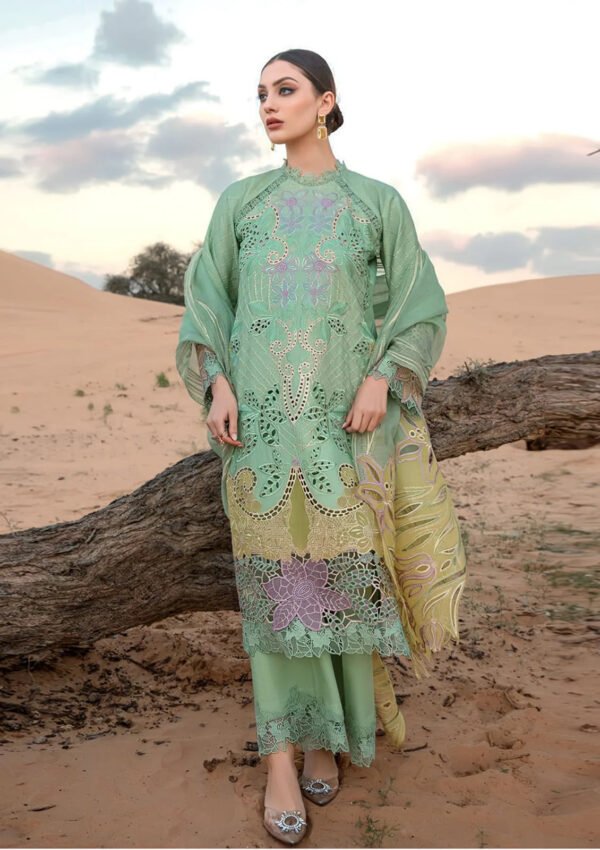 3 Piece Embroidered Lawn Shirt with Embroidered Organza Dupatta