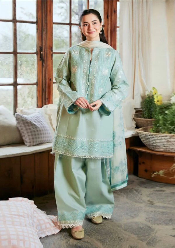 3 Piece Embroidered Lawn Shirt with Printed Chiffon Duppata