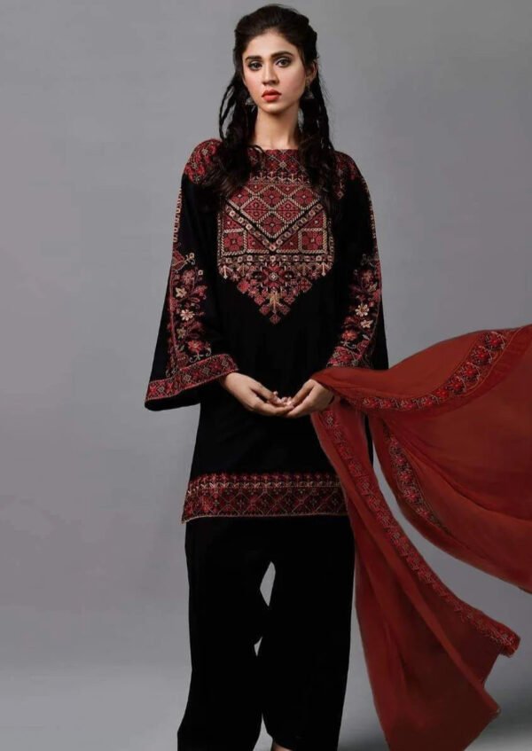 3Pc Fully Embroidered Unstitched Lawn Suit With Bamber Chiffon Embroidered Dupatta