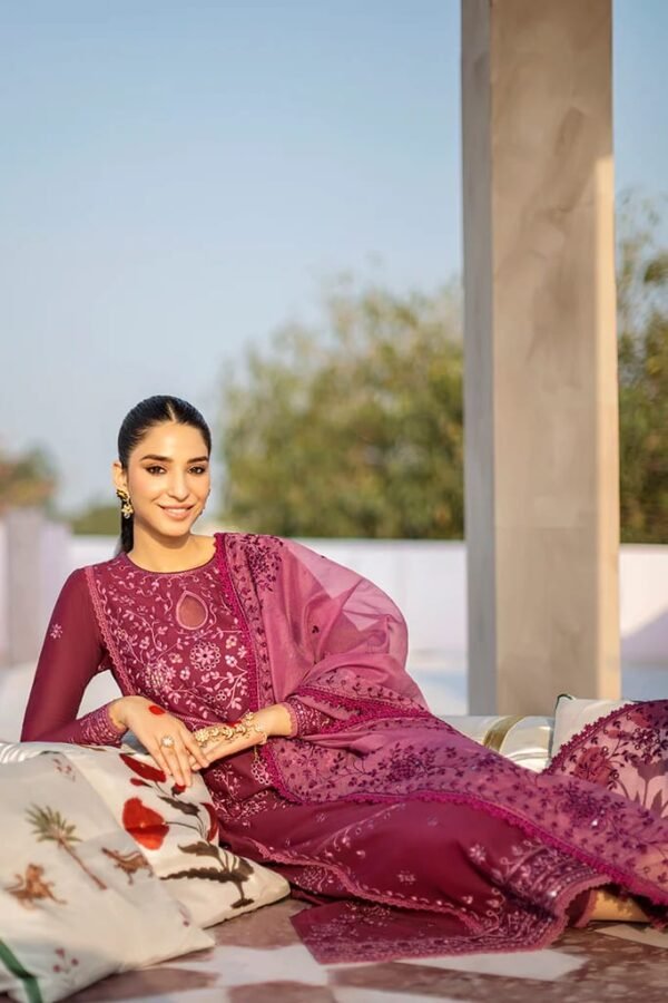 3 Piece Embroidered Lawn Shirt with Embroidered Organza Dupatta - Image 3