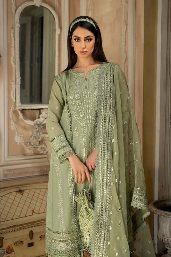 3pc Unstitched Sequence Embroidered Suit With Organza Embroidered Dupatta