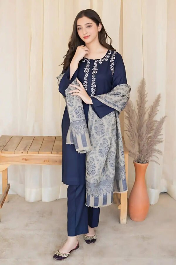 SGR-830 Dhanak 3PC Heavy Embroidered Suit With Digital Printed Wool Shawl