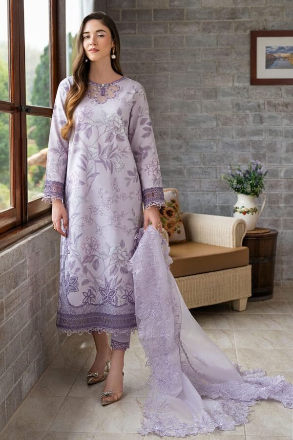 Lawn 3 Piece Unstitched Fully Embroidered Suit With Daman And Sleeves Patches - Image 2