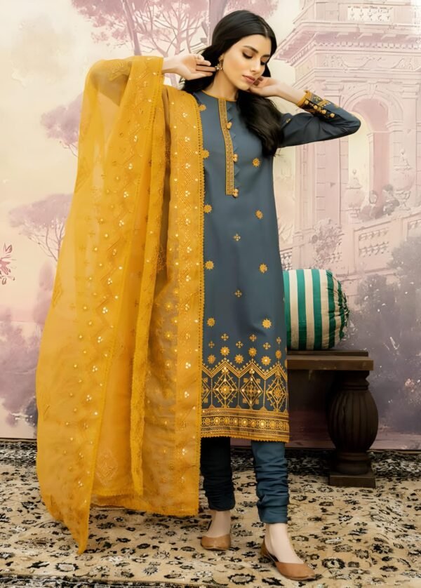 Lawn 3 Piece Sequence Embroidered Shirt With Sequence Embroidered Dupatta