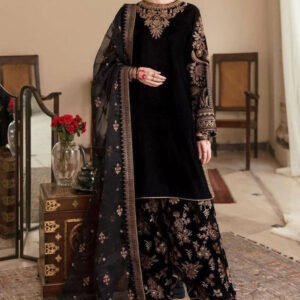 Unstitched Heavy Sequence Embroidered Suit With Sequence Embroidered Dupatta