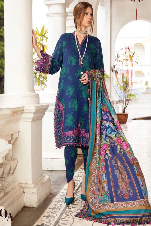 Lawn Digital Printed 3pc Suit With Embroidered Laces & Printed Silk Dupatta - Image 3