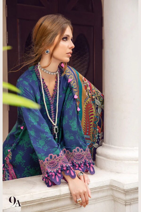 Lawn Digital Printed 3pc Suit With Embroidered Laces & Printed Silk Dupatta - Image 2